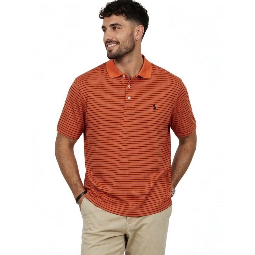 Polo Golf Ralph Lauren Orange Striped Polo Shirt L Pima Cotton Preppy Golf